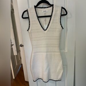Heartloom White Ribbed Body-con Mini Dress V-Neck